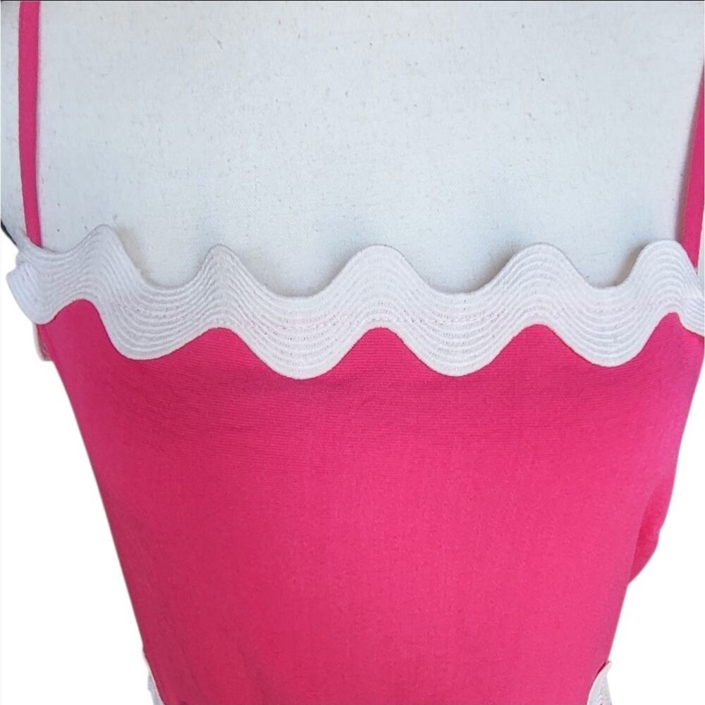 Pink White Ric Rac Scalloped Midi Dress Spaghetti Strap Smocked Boho Size XL - Picture 4 of 13